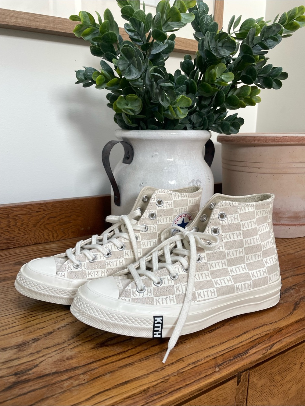 Kith High Top Sneakers in Beige and White